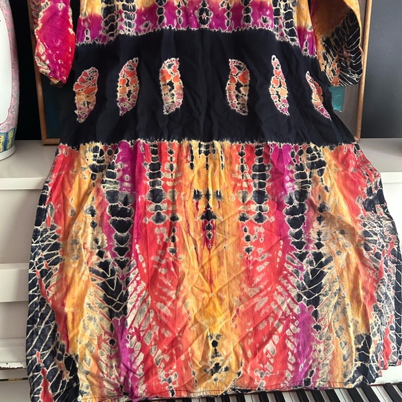 Boho Colorful Women's Indian Blouse Tie Dye & Black Accents Large Free Size - Picture 4 of 16
